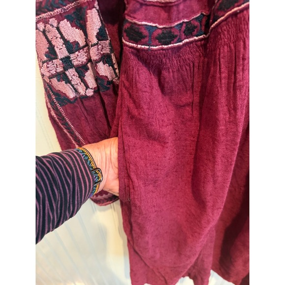 Free People Embroidered Tassel Tunic Burgundy L Boho Haute Hippie Beachy - Picture 5 of 9